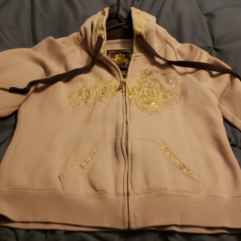 Eckored hooded zip up sweatshirt